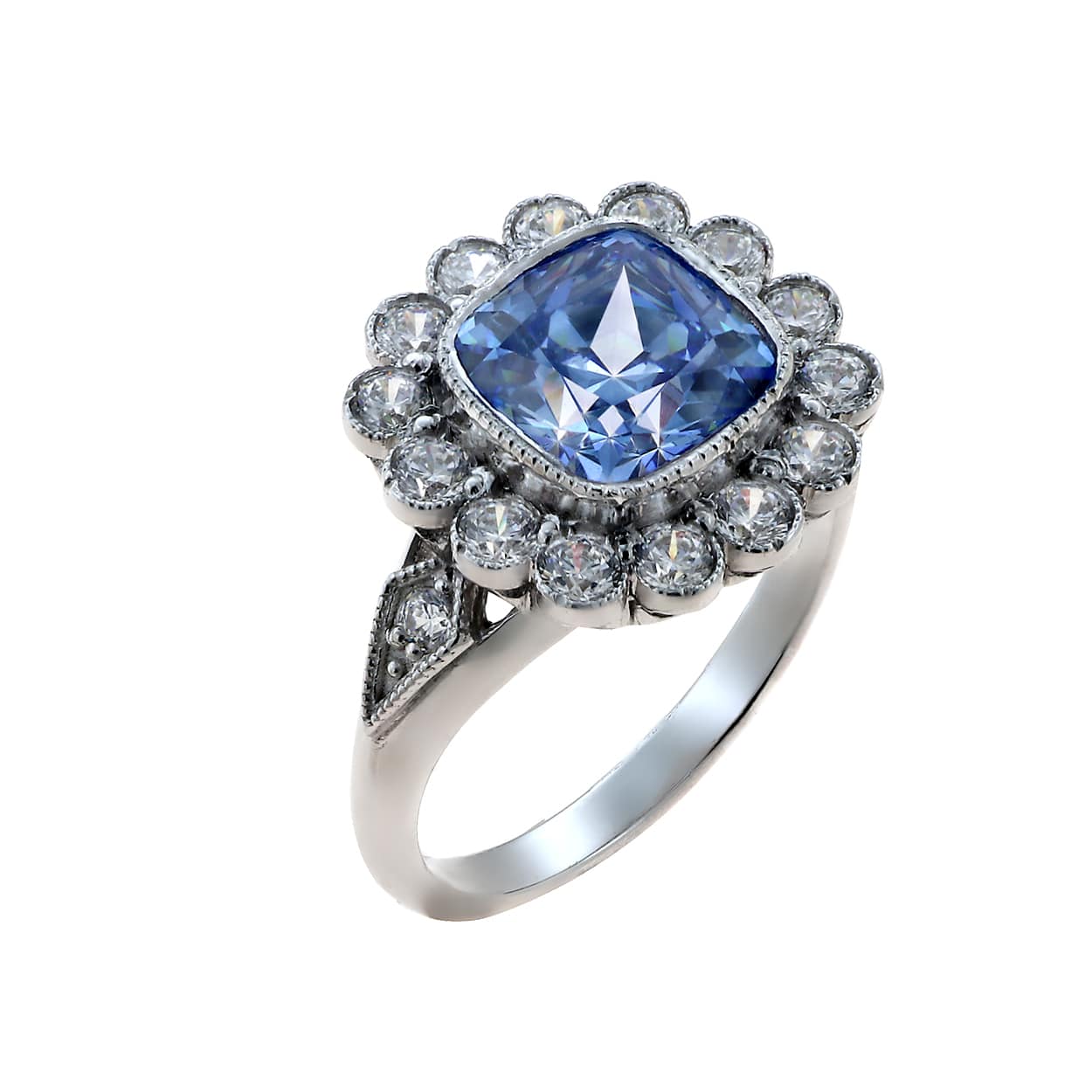 Δαχτυλίδι λευκόχρυσο Κ14 με Swiss Blue Topaz και ζιργκόν